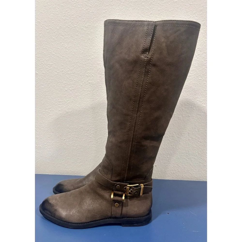 Franco Sarto Women's Vantage Gray Leather Knee-High Riding Style Boots 7.5M